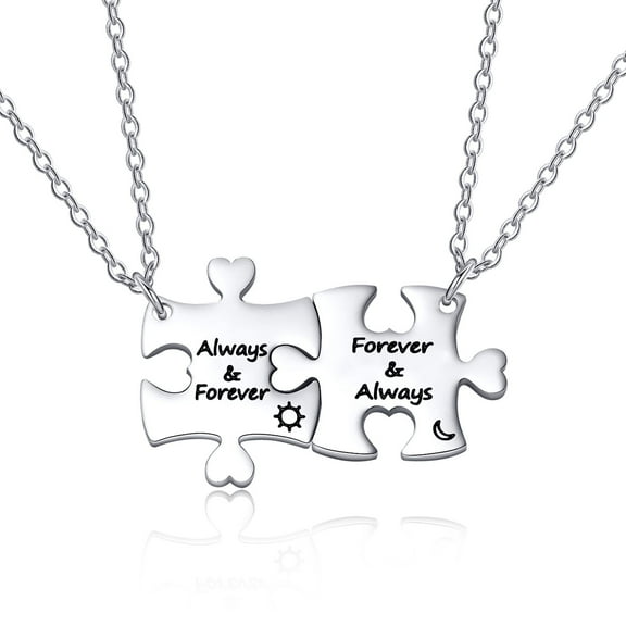 2 Piece Puzzle Necklace Best Friends Bff Stainless Steel Jewelry with Gifts Bag Birthday Christmas Gifts