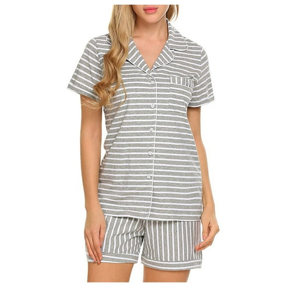 2 Piece Pyjamas Set for Women Ladies Silk Satin Pyjama Bride Pjs Set Two Piece Pj Sets Button Down Short Sleeve Tops and Shorts Loose Comfy Sleepwear Loungewear