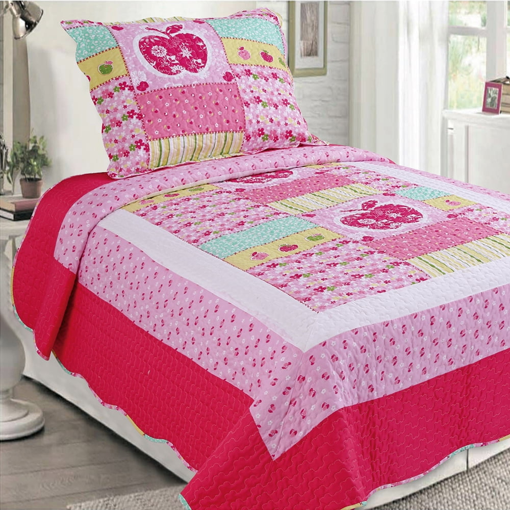 2 Piece Quilted Bedspread, Printed Quilt Set, Twin Size