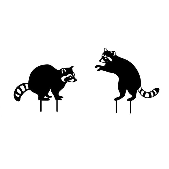 2 Piece Raccoon Metal Garden Stakes - Cute Decorative Raccoon Yard Art for Patio & Backyard Home Decor - Durable Rust-Proof Outdoor Ornaments with Secure Installation Prongs Brown