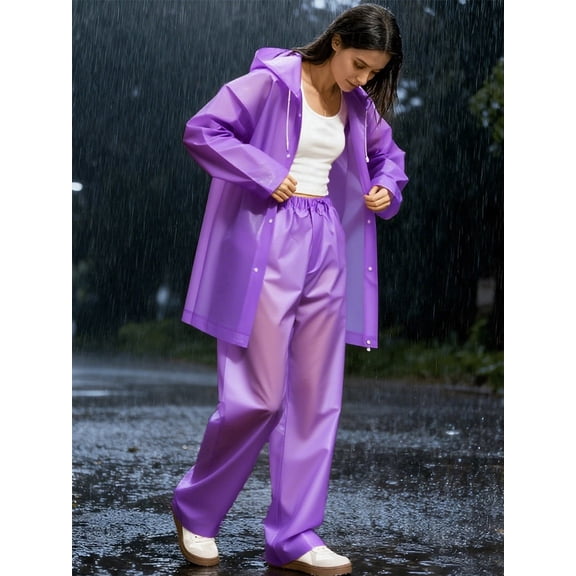 2-Piece Rain Suit for Adults, Reusable Raincoat Set with Jacket & Pants, Lightweight & Waterproof Rain Gear with Reflective Strips for Hiking, Travel, Cycling, Portable Rain Outfit (5 Colors)