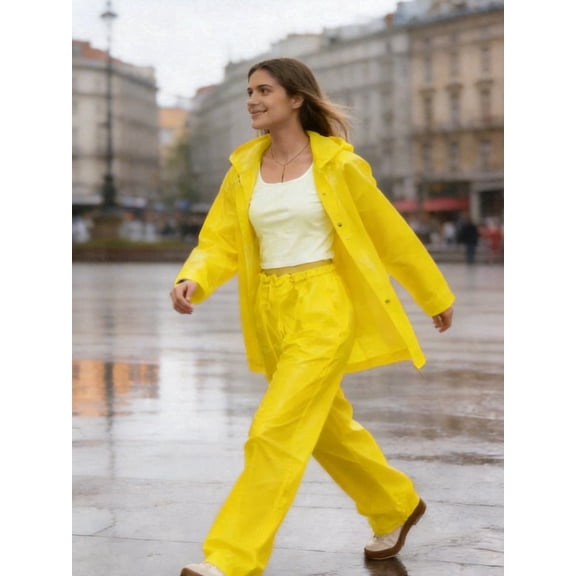 2-Piece Rain Suit for Adults, Reusable Raincoat Set with Jacket & Pants, Lightweight & Waterproof Rain Gear with Reflective Strips for Hiking, Travel, Cycling, Portable Rain Outfit (5 Colors)