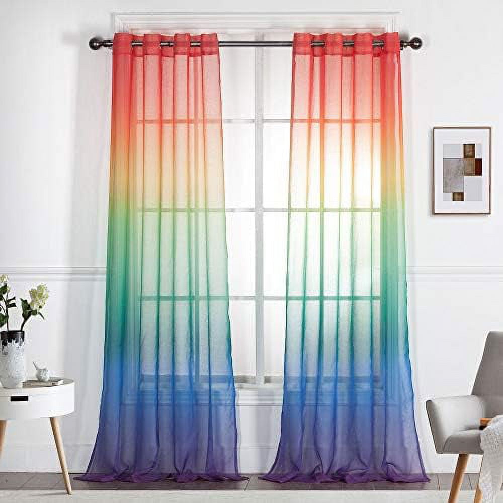 2 Piece Rainbow Ombre Sheer Curtains For Bedrooms, Playrooms, Nurseries