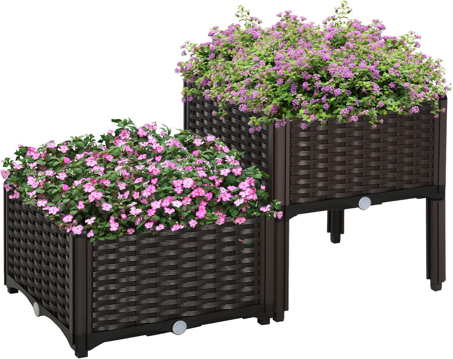 Brown Rectangular Raised Garden Bed Set with Legs and Self-Watering Planter Boxes