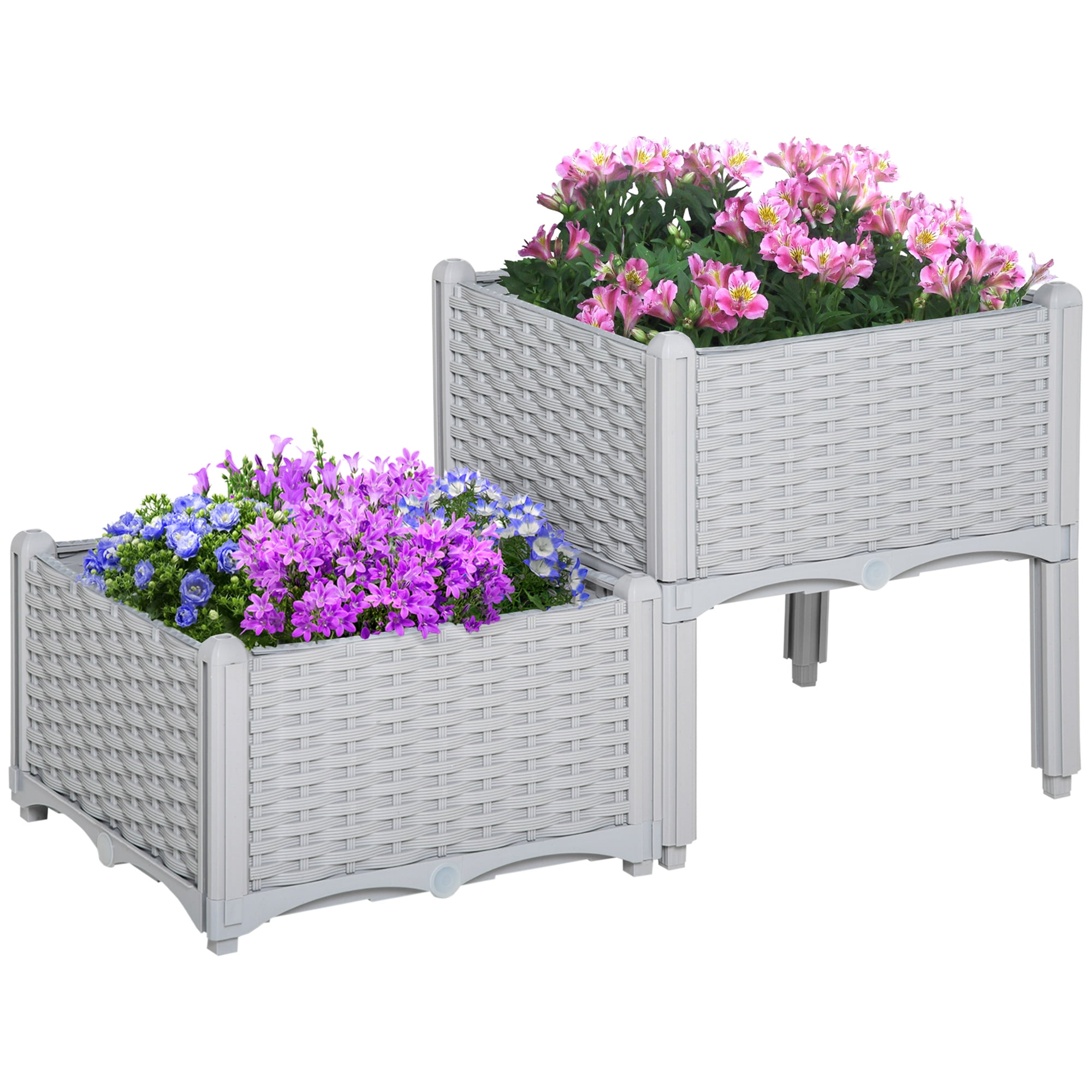 2 Piece Raised Garden Bed with Legs, Self-Watering Planter Box Raised Bed to Grow Flowers, Herbs & Vegetables, Gray