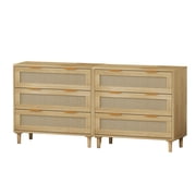 2 Piece Rattan Dresser For Bedroom, 3 Drawer Dresser, Modern Chest Of Drawers With Spacious Storage For Bedroom Living Room Hallway Closet
