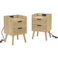 thumbnail image 1 of 2 Piece Rattan Nightstand with Outlets,Natural, 1 of 5