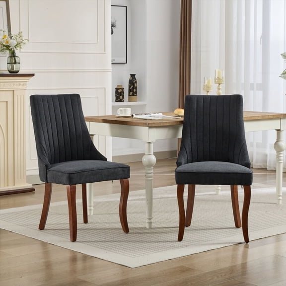 2-Piece Rayon Cloth Flocking Dining Chairs with Curved Solid Wood Legs for Dining Room