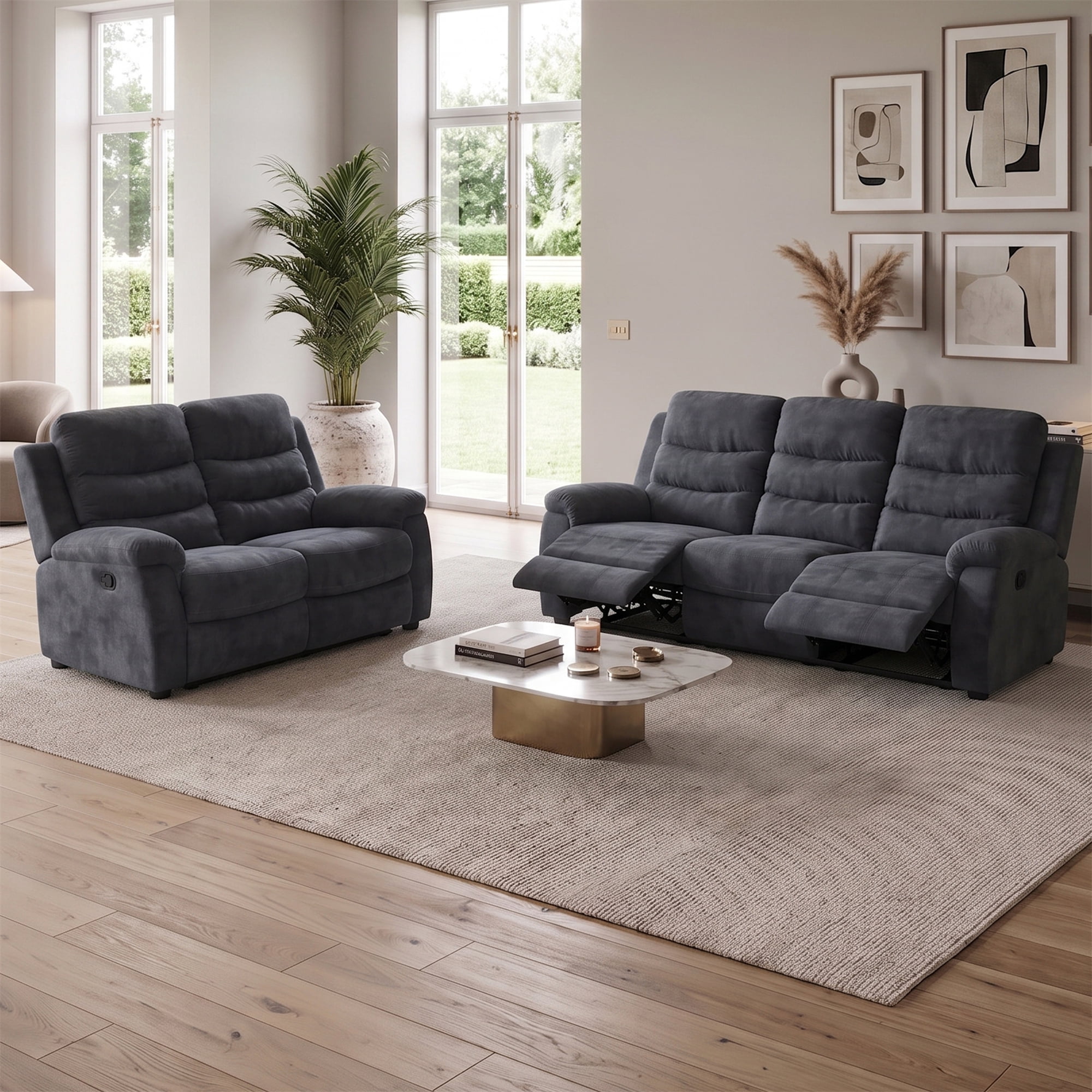 2-Piece Reclining Living Room Set - Sofa & Loveseat, Gray
