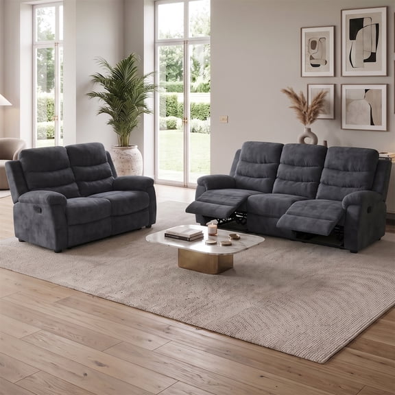 2-Piece Reclining Living Room Set - Sofa & Loveseat, Gray