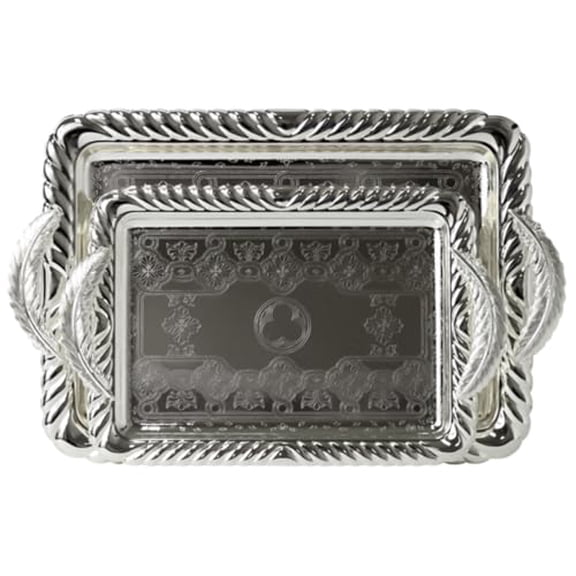 2-Piece Rectangular Silver Plated Serving Tray Set, 15" & 12", Stainless Steel for Tea, Fruit & Snacks