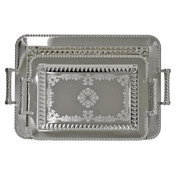 2-Piece Rectangular Silver Plated Serving Tray Set, 17" & 14", Stainless Steel for Tea, Fruit, Snacks & Desserts
