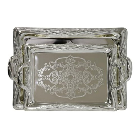 2-Piece Rectangular Silver Plated Serving Tray Set, 17" & 14", Stainless Steel for Tea, Fruit, Snacks & Sweets