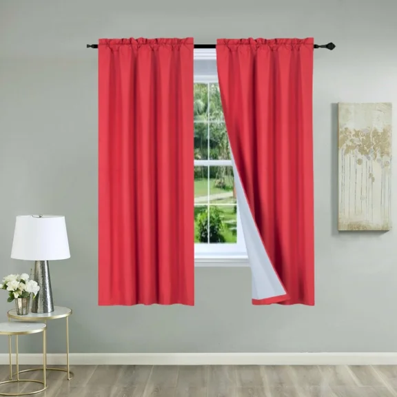 Gorgeous Home Linen 2PC Red Solid Matte Color Window Lined Panel Curtain Rod Pocket 37" Width X 63" Length (each) Panel