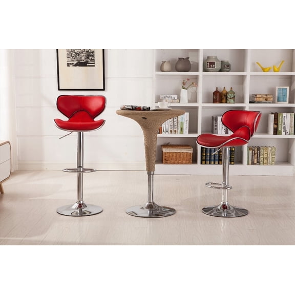 2-Piece Red Masaccio Upholstery Swivel Barstool with Chrome Base - Modern Style