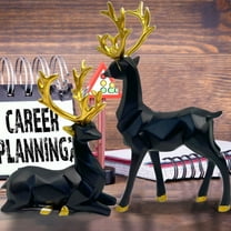 2 Piece Resin Reindeer Sculpture Set, Deer Couple Statue for Home Office Desk Decor, Modern Reindeer Ornament for Shelf Mantle, Wedding Christmas Gift Decorations