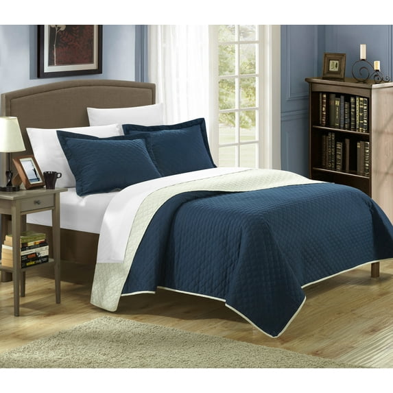 2-Piece Ressa Reversible Color Block Modern Design Quilt with Shams Set