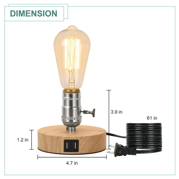 2-Piece Retro Table Lamp Set, Round Wood Color Small Table Lamp With Dual Usb, Suitable For Bedroom, Office And Living Room