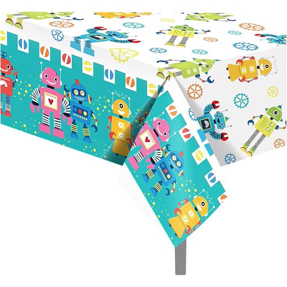 2 Piece Robot Party Plastic Tablecloths Disposable Table Covers for Birthday Holiday Dinner Party