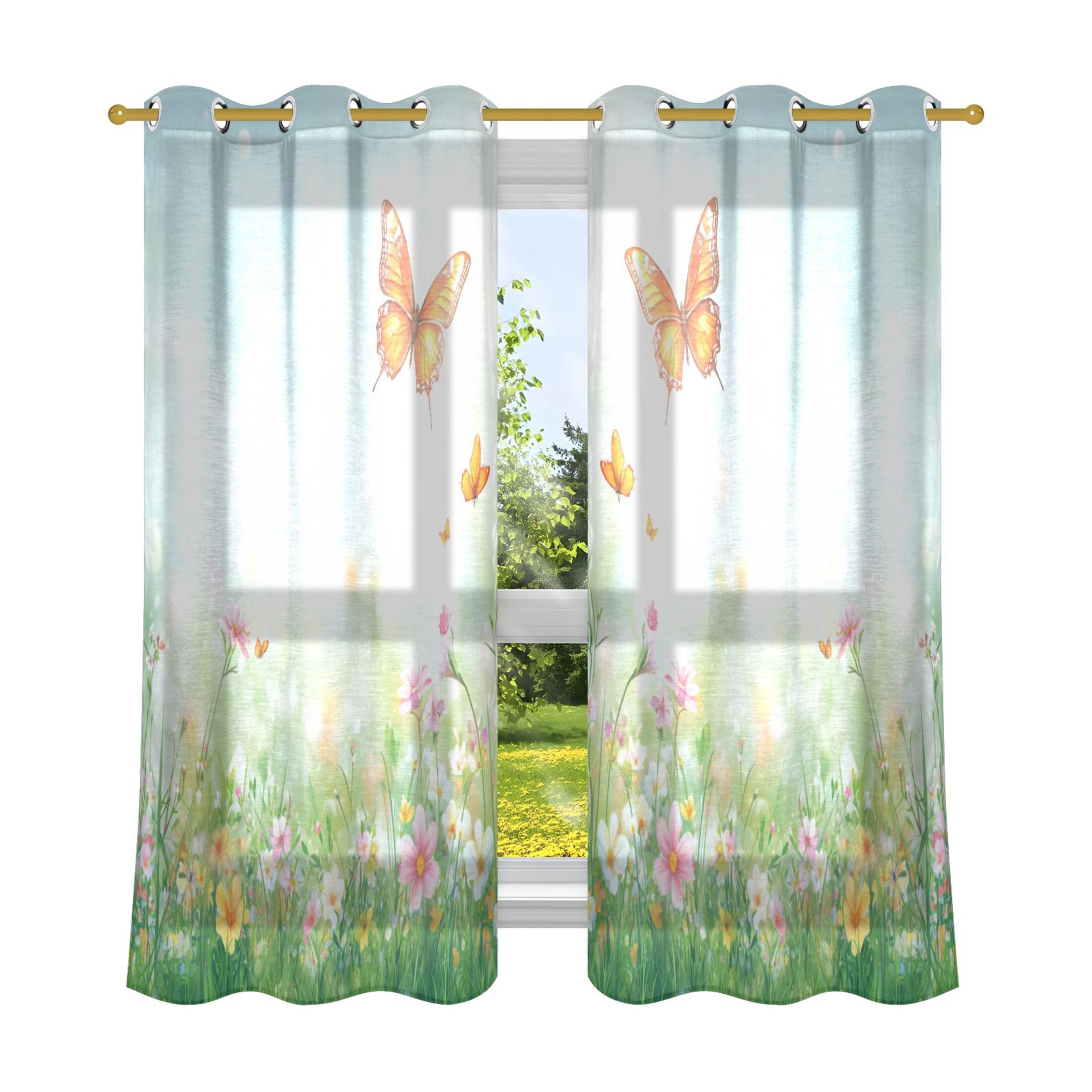 2 Piece Rod Pocket Curtain Panel Window Curtain Panels Beautiful Spring ...