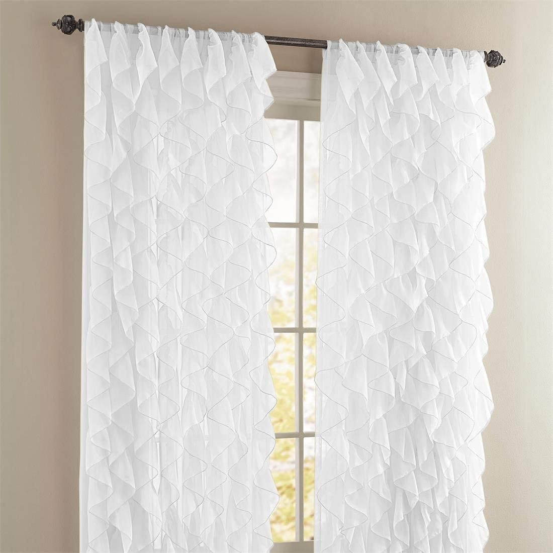 Diamond Home Cascade Shabby Chic Sheer Ruffled Curtains, 50” x 63” (2 Panels)