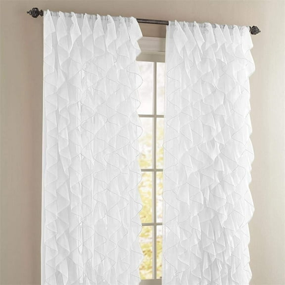 Diamond Home Cascade Shabby Chic Sheer Ruffled Curtains, 50” x 63” (2 Panels)