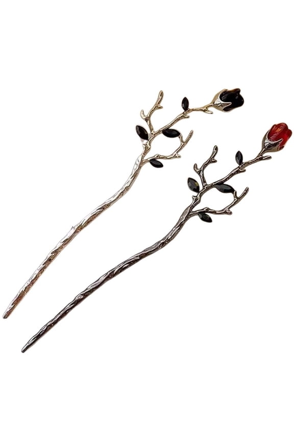 2-Piece Rose Flower Hair Sticks, Metal Vintage Hair Chopsticks for Women
