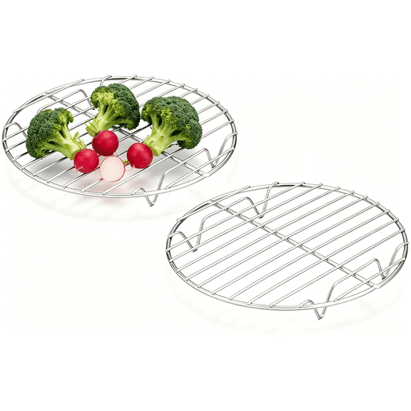2-Piece Round Baking Rack Set, 7.5 Inch Dishwasher Safe Stainless Steel Steaming and Roasting Racks, Rust-Free Mirror Finish