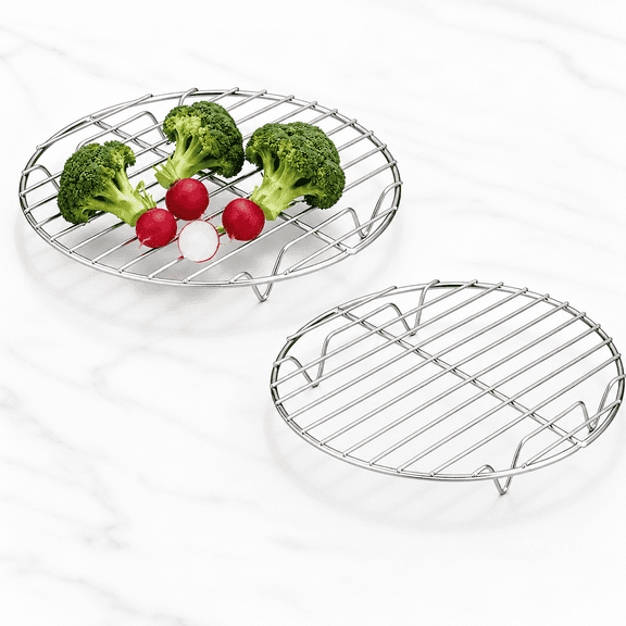 2-Piece Round Baking Rack Set, 7.5 Inch Stainless Steel Cooling Rack, Dishwasher Safe, Mirror Finish, for Steaming and Roasting