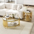thumbnail image 1 of 2-Piece Round Coffee Table Set, Coffee Table and End Table, Modern Gold Irregular Stainless Steel Legs and Clear Tempered Glass Top, for Living Room, Lounge, Bedroom, 1 of 8