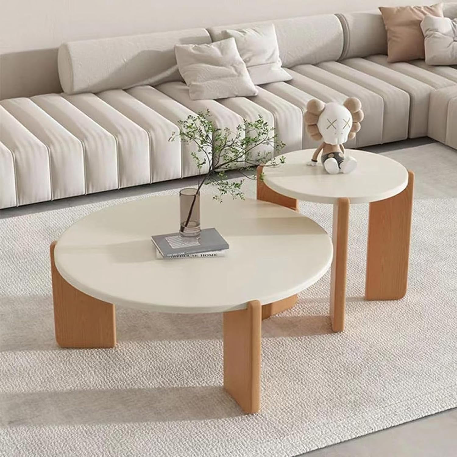 2-Piece Round Farmhouse Coffee Table, Coffee Table and End Table Sets ...