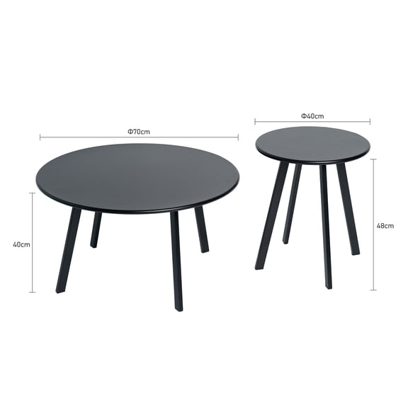 2 Piece Round Nesting Coffee Table Set, Modern Black Metal Stackable Side End Tables, Space Saving Accent Tables Indoor Outdoor for Living Room Bedroom Balcony Patio