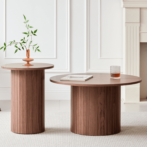 Image showcasing 2 Piece Round Nesting Coffee Tables Set-φ27.6 + φ15.8 Small Boho Circle ...
