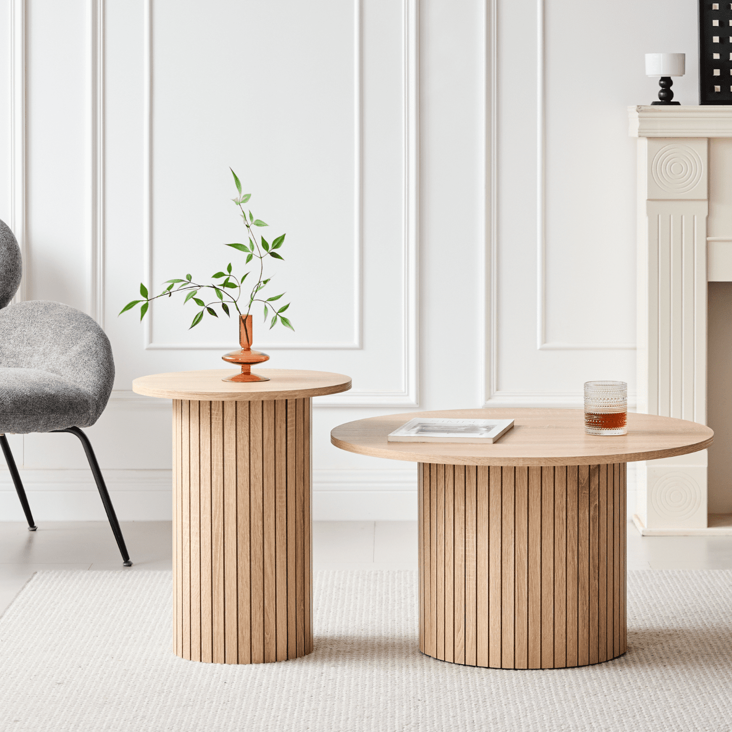2 Piece Round Nesting Coffee Tables Set-φ27.6 + φ15.8 Small Boho Circle ... - Compact Coffee Table For Apartments