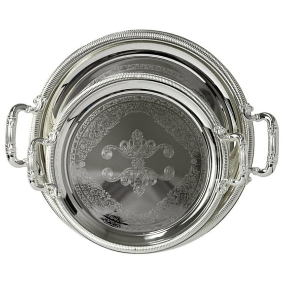 2-Piece Round Silver Plated Serving Tray Set, 17" & 14", Stainless Steel for Tea, Fruit, Snacks & Desserts
