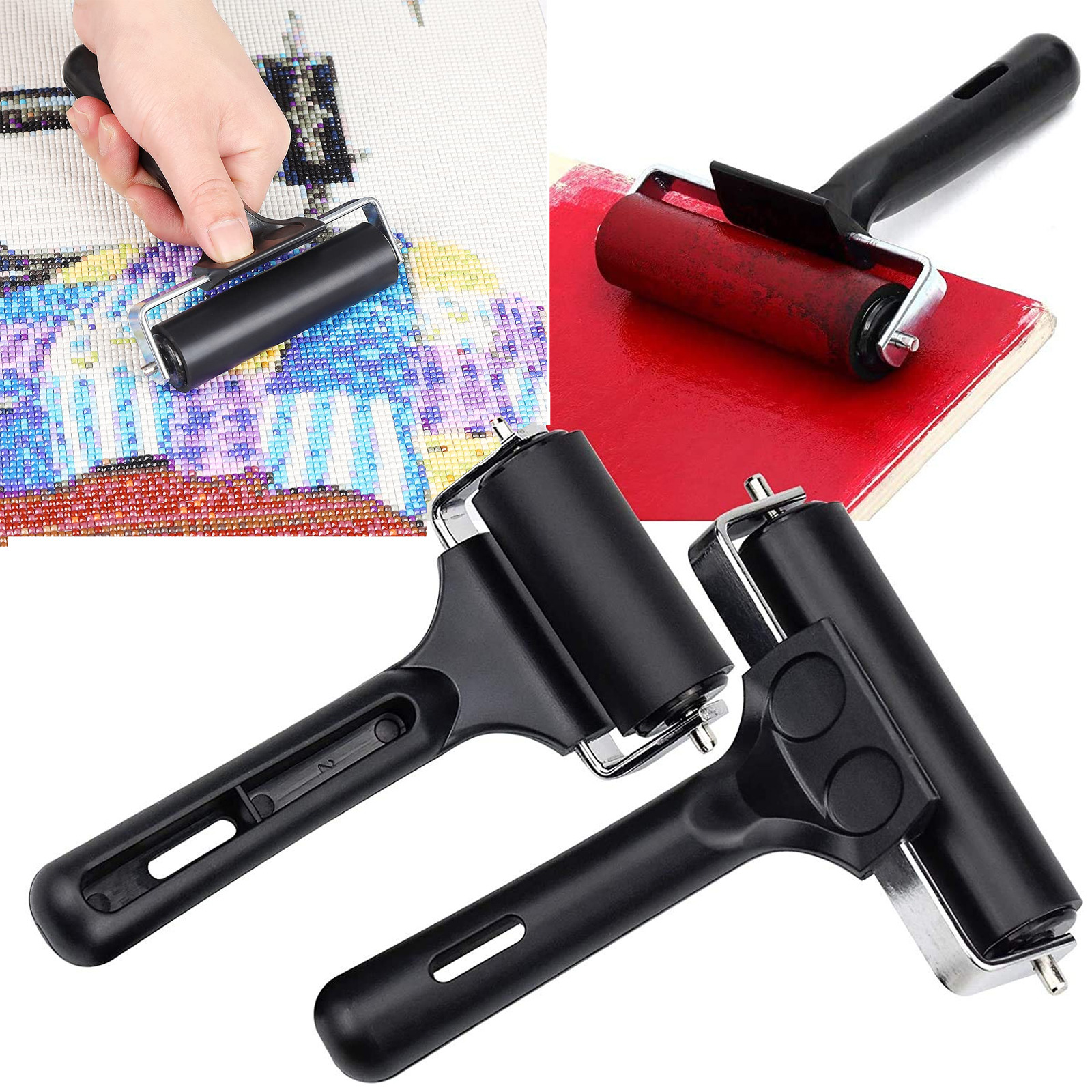 2 Piece Rubber Brayer Roller Set, 2.4 and 4 Inch Hard Rubber Rollers for Printing Wallpapers