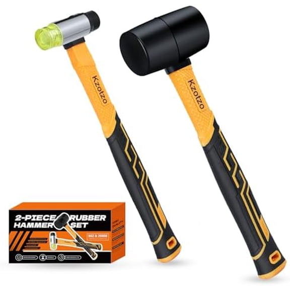 2-Piece Rubber Mallet Hammer Set, 8oz Rubber Hammer Mallet & 25mm Double-Faced Soft Mallet, Shockproof Fiberglass Handle with Cushion Grip, Damage-Free to Floor, Tile, Crafts$$Tools & Hardware Other