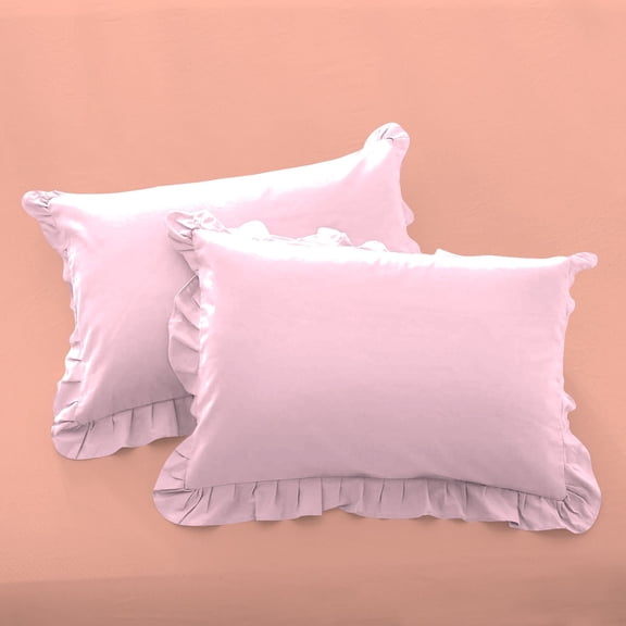 2 Piece Ruffle Solid Light Pink Pillow Shams, (Queen 20X30 Pillow Cover), 100% Egyptian Cotton, 800 Thread Count, Queen Size
