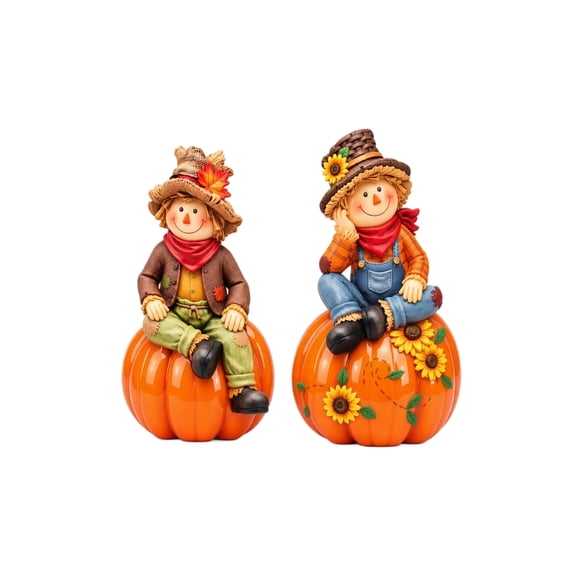 2 Piece Scarecrow Pumpkin, Wooden Harvest Table Decorations for Autumn Farmhouse Theme & Fall Party Styling