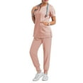thumbnail image 1 of 2 Piece Scrub Set for Women 2026 Spring Summer V-Neck Scrub Top and Jogger Pants Quick Dry Nursing Scrubs Set Stretch Medical Uniform Suits with Pockets Pink L, 1 of 4