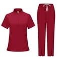 thumbnail image 1 of 2 Piece Scrub Set for Women Comfortable Short Sleeve Scrub Top & Drawstring Jogger Pant Stretch Nursing Workwear Quick Dry Medical Uniform with Pockets Wine XL, 1 of 3