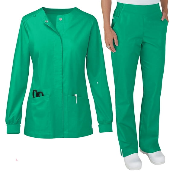 2 Piece Scrub Set for Women Spring Summer Long Sleeve Scrub Top and Jogger Pants Quick Dry Nursing Scrubs Set Stretch Medical Uniform Suits with Multi Pocket for Nurse Esthetician Green 2XL