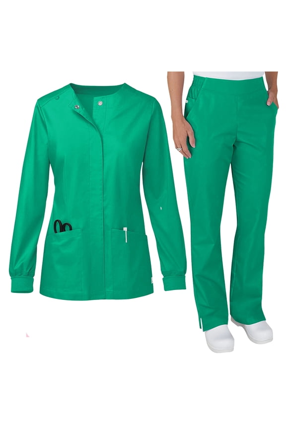 2 Piece Scrub Set for Women Spring Summer Long Sleeve Scrub Top and Jogger Pants Quick Dry Nursing Scrubs Set Stretch Medical Uniform Suits with Multi Pocket for Nurse Esthetician Green 2XL