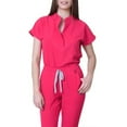 thumbnail image 1 of 2 Piece Scrub Set for Women Spring Summer V-Neck Scrub Top & Jogger Scrub Pants Stretch Nursing Workwear Quick Dry Medical Working Uniforms with Multi Pocket for Nurse Esthetician Hot Pink S, 1 of 4