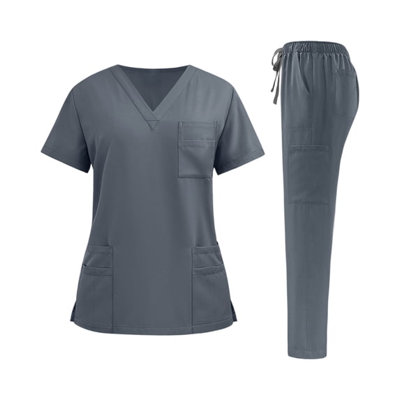 2 Piece Scrub Sets for Women Classic V-Neck Short Sleeve Top & Straight Leg Pants with Mult Pockets Cozy Nursing Scrubs