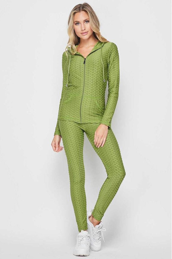 2 Piece Scrunch Butt Leggings and Hooded Jacket Set Olive S/M