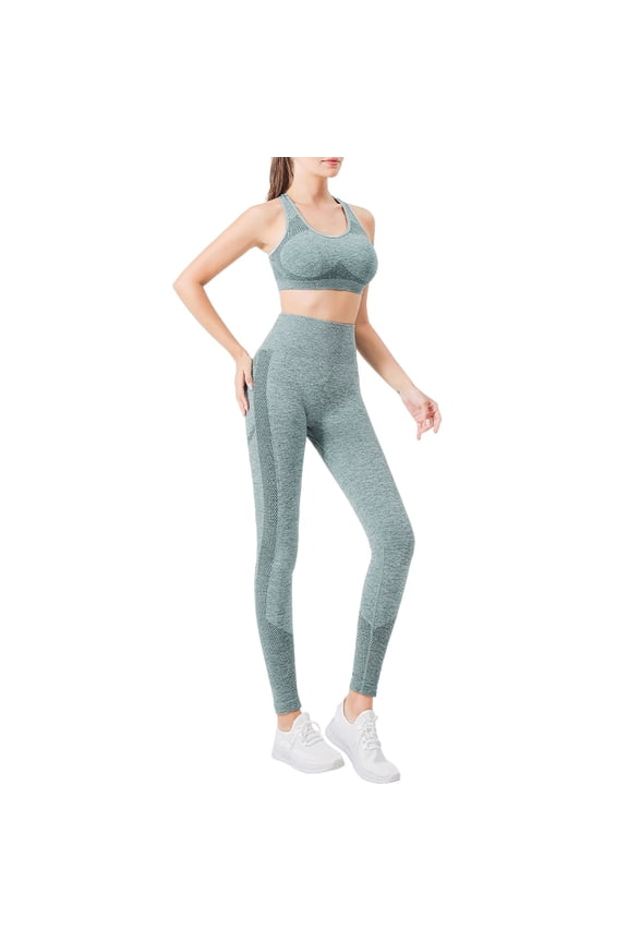 2 Piece Seamless Yoga Set High Performance Workout Outfit Gym Activewear with Sports Bra and Leggings for Women
