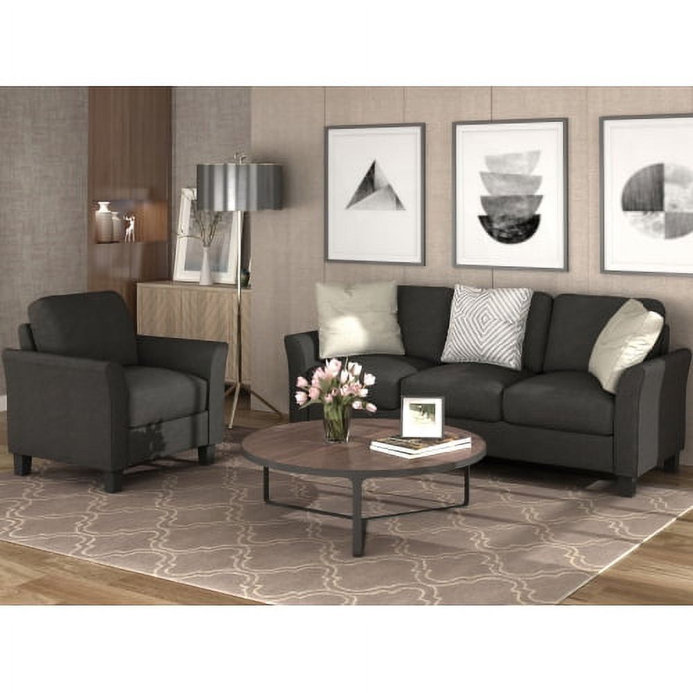 2 Piece Sectional Sofa Set,Upholstered 3 Seat Sofa and Single Sofa Armchair,Comfy Living Room Sofa Set with Padded Cushions and Armrests or Home Office, Black - image 1 of 7