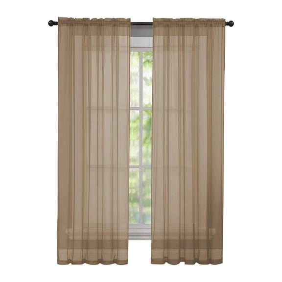 2 Piece Solid Sheer Window Curtain Panels Sheer Rod Pocket Curtain Panel (78" X 40",Brown)