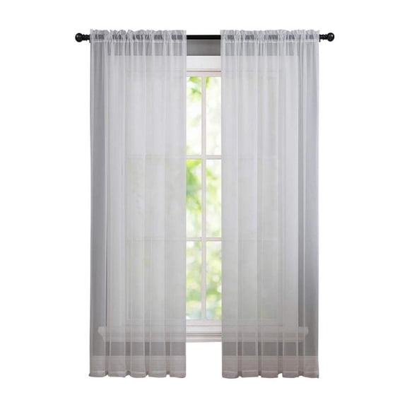 2 Piece Elegant Solid Sheer Window Curtain Panels Treatment Drapes (78" X 40",White)